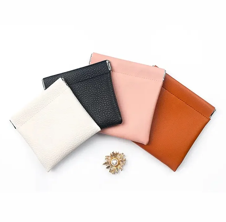 PU Leather Squeeze Coin Pouch Jewelry Necklace Earrings Storage Bag Automatic Closed Headset Case Protective Cover Storage Bag