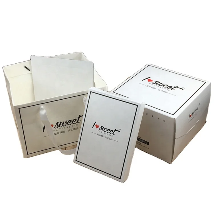 wholesale custom logo cheap foldable PVC window colorful paper cake box with suitable bag for weeding,new year,birthday