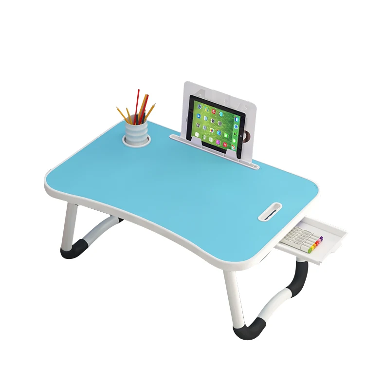 Wisdom Blue Laptop Table With Cup Holder Drawer And Card Slot