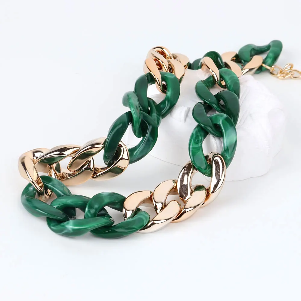 Popular Bohemia Style Colorful Necklace Simple Custom Length Chain Jade Marble  Acrylic Resin Necklace for Women Party Jewelry