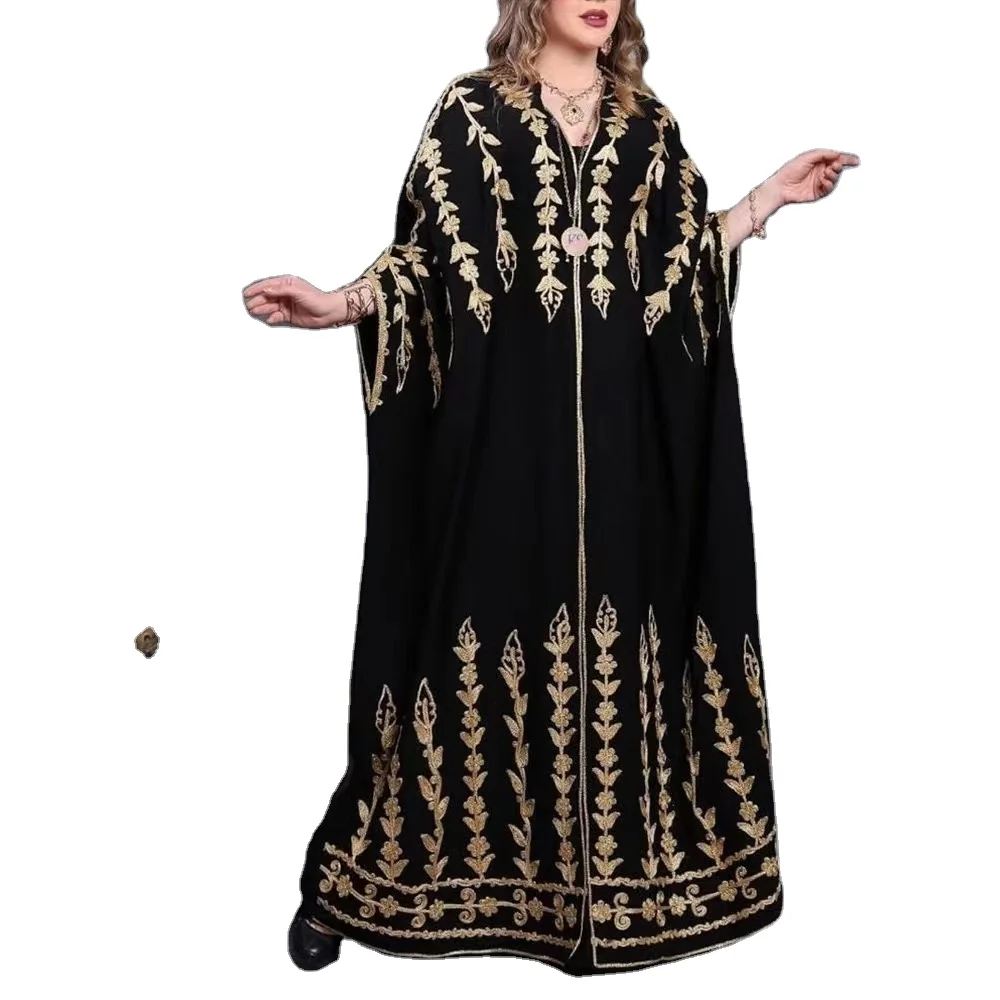 Abaya Women Dresses Muslim Dubai Kaftan Caftan Abaya Middle East Short Sleeve Printed Black Islamic clothing dress