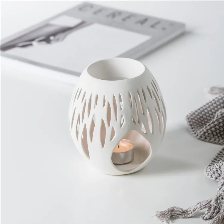 Wholesale custom logo matte wedding decor church ceramic essential incense oil burner for tealight candles