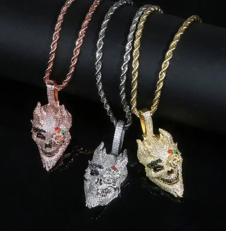 Hiphip rose head Pendant necklace with rope chain for men Head punk necklace for children