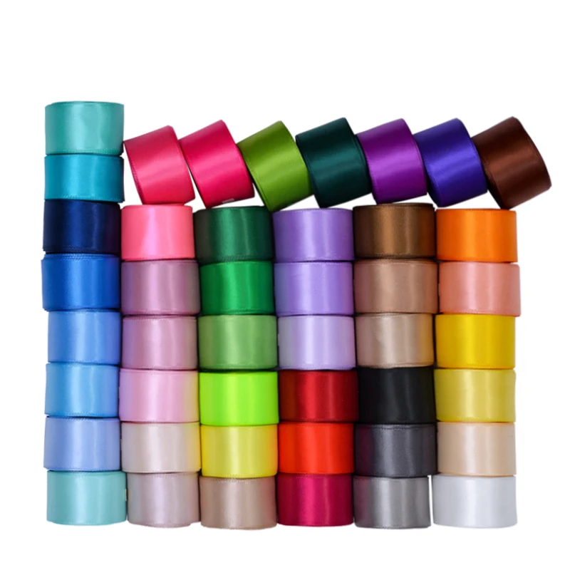 Ribest Factory Wholesale Customized Double Faced Satin Ribbon Polyester For Gift Packaging Box 196 Colors