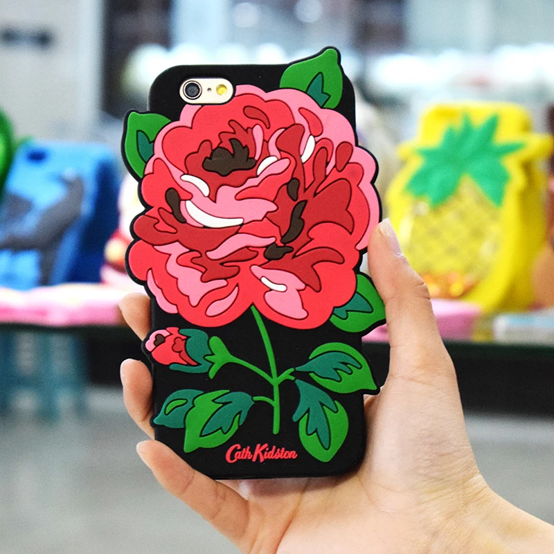 Производство 3D красный цветок амортизация мягкой жидкой силиконовой резины Защитный Прочный сотовый телефон чехол для Iphone