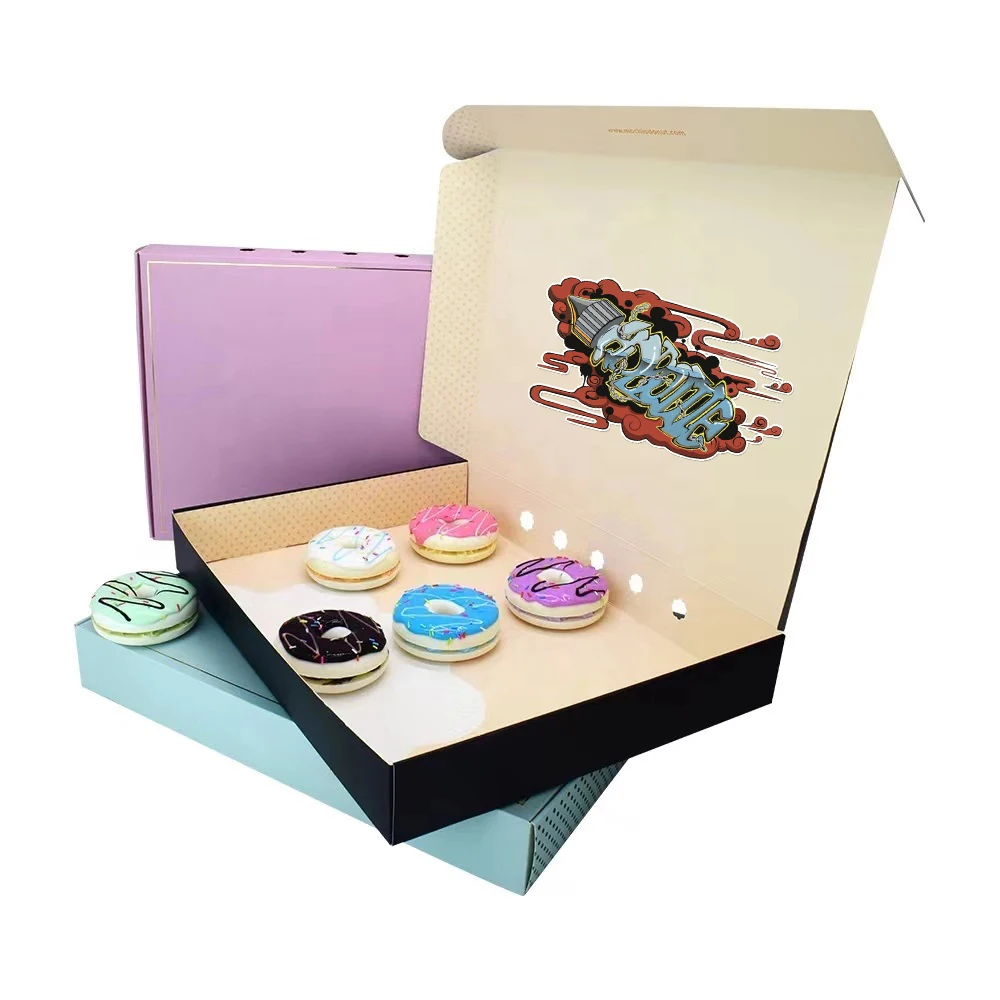 Wholesale Custom Logo Donut Dessert Puff Biodegradable Packaging Box Bakery Sushi Cake Paper Packaging Fast Food Delivery Box