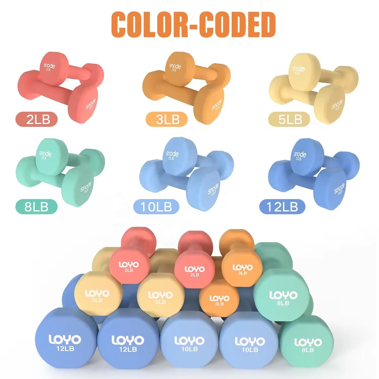 snode sport fashion fitness dumbbell women colorful hex rubber arm workouts wholesale for home gym use