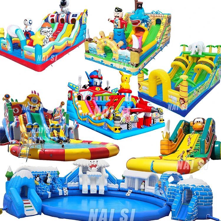 China Factory  Inflatable Swimming Pool Slide Children Inflatable Trampoline Water Park For Kids Trade