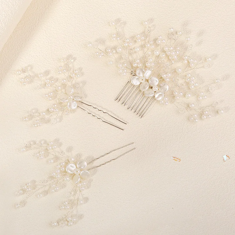 Miallo 3Pcs/set ceramic flower Bridal Hair Custom Comb Pin Handmade Rhinestone Pearl Side Comb Jewelry Set Wedding Hair Accessor