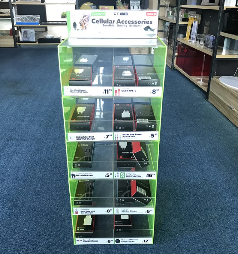 Color Printed Stick Acrylic Mobile Phone Accessories Display Rack