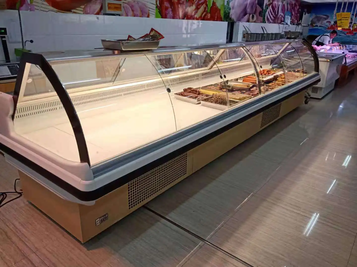 Display Deli Case Showcase Refrigerator Custom Curved Glass Commercial Refrigerator Display Cooler Sliding Display Glass Door