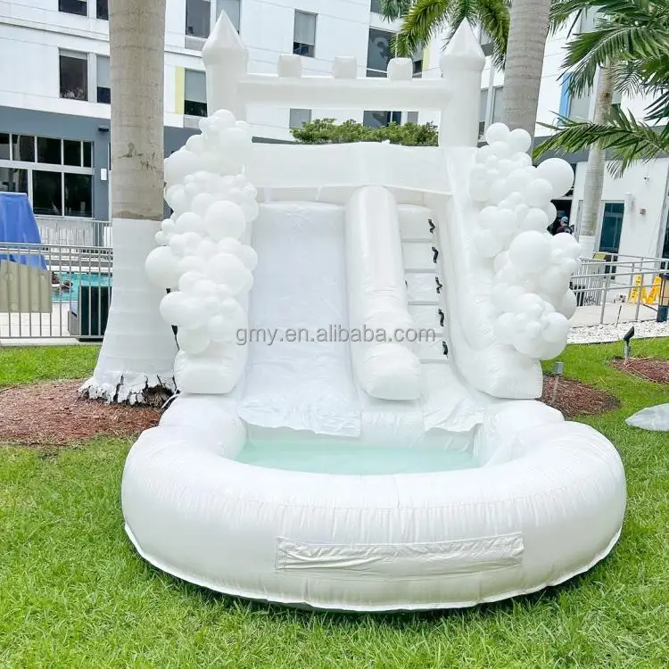 Factory price commercial white inflatable water slide with pool inflatable castle slide to buy