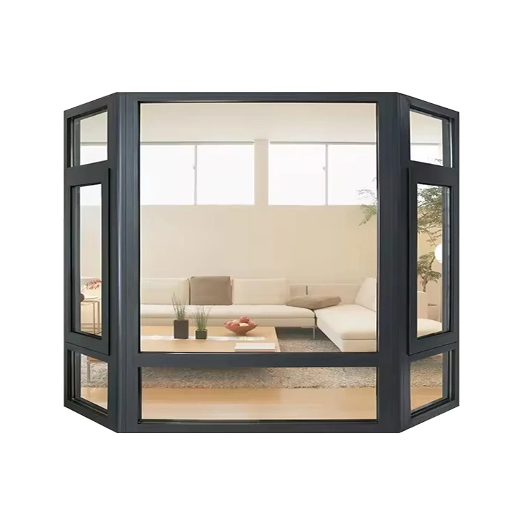 China Foshan Factory Custom Black Aluminum Frame Double Glazed Glass Bay and Bow