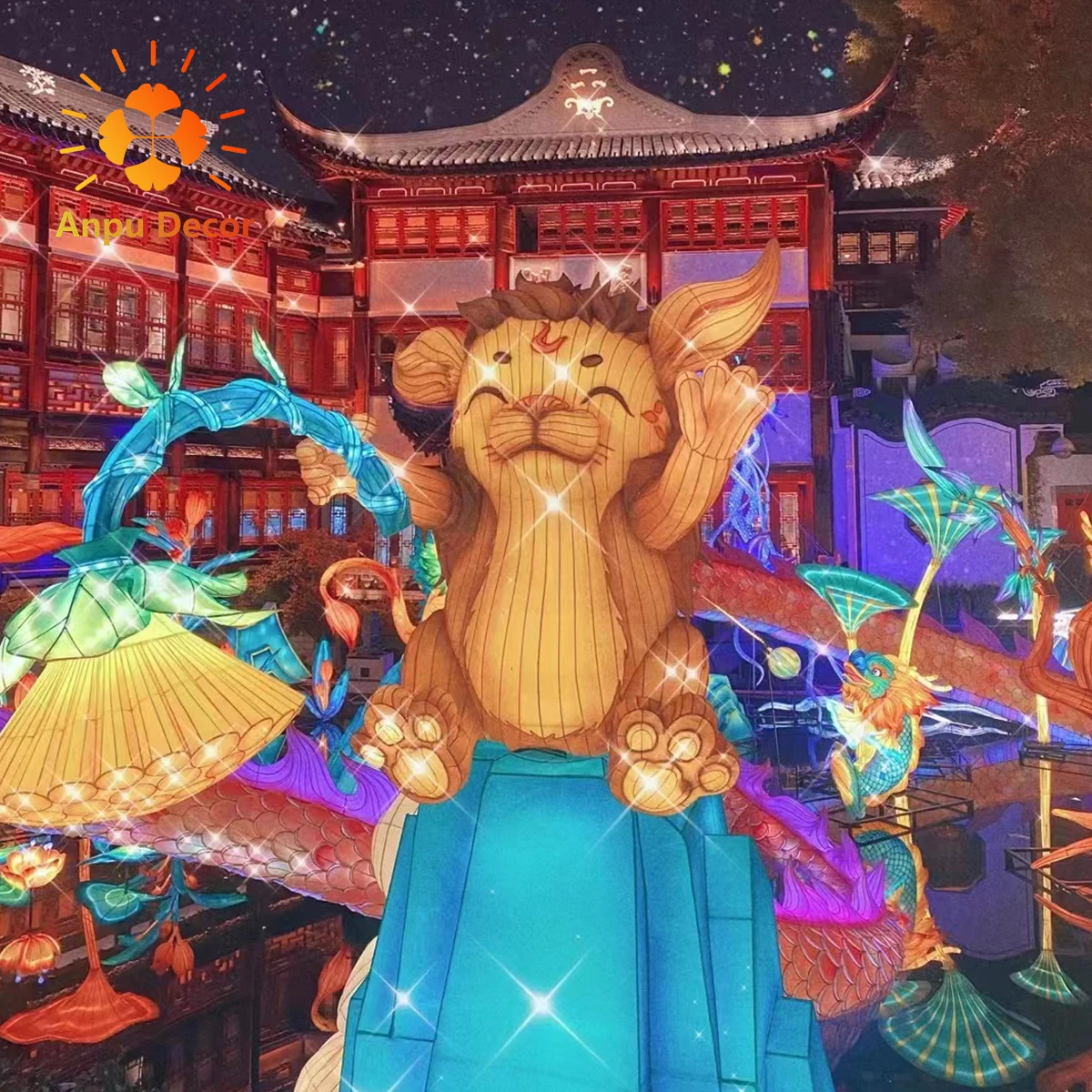 Christmas LED Holiday Polar Bear Lion Snow Leopard Decoration Outdoor Fabric-Made Chinese Lantern Acrylic Animal Motif Lights