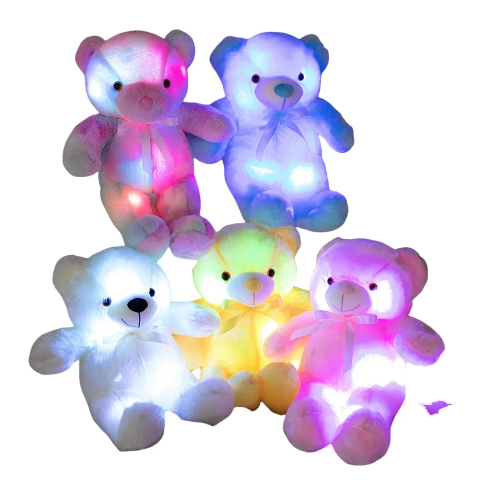Factory Wholesale Customized Soft Night Glow Plush Teddy Bear Toy LED Light Anime Night Companion Doll in Bags