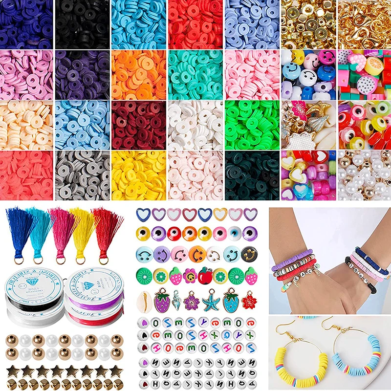 Factory Wholesale Custom Acrylic DIY Letter Beads Flat Round Polymer Clay Beads for Jewelry Bracelets Making