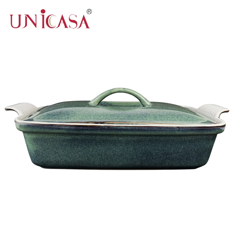 Factory Price Ceramic Round and Rectangle stoneware dutch oven casserole dish with Lid In Glaze