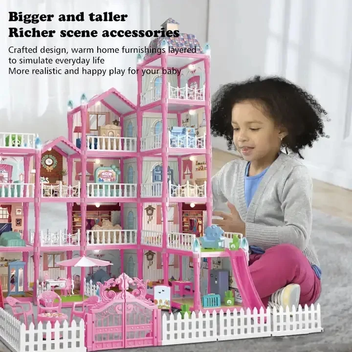 Girls Pretend Play Preschool Furniture Toy Plastic Doll House Miniature Doll House Kit