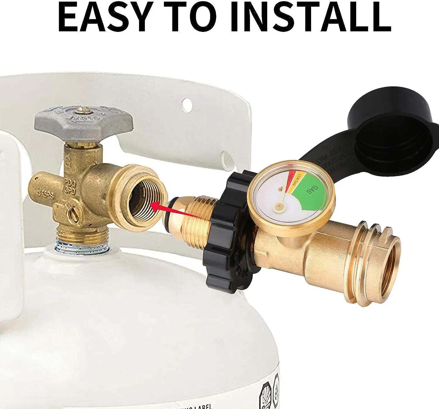 Universal Fit POL Propane Tank Adapter with Gauge,Converts POL to QCC1  Type 1, Propane Tank Gauge, Level Indicator