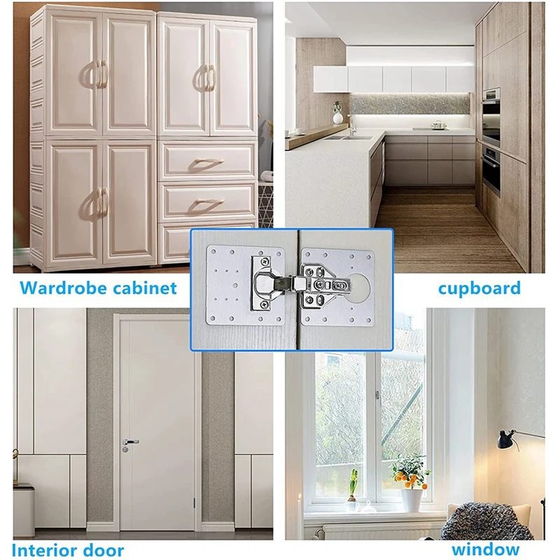Cabinet Hinge Repair Plate Kit Kitchen Cupboard Door Hinge Mounting Plate with Screws Flat Fixing Brace Brackets