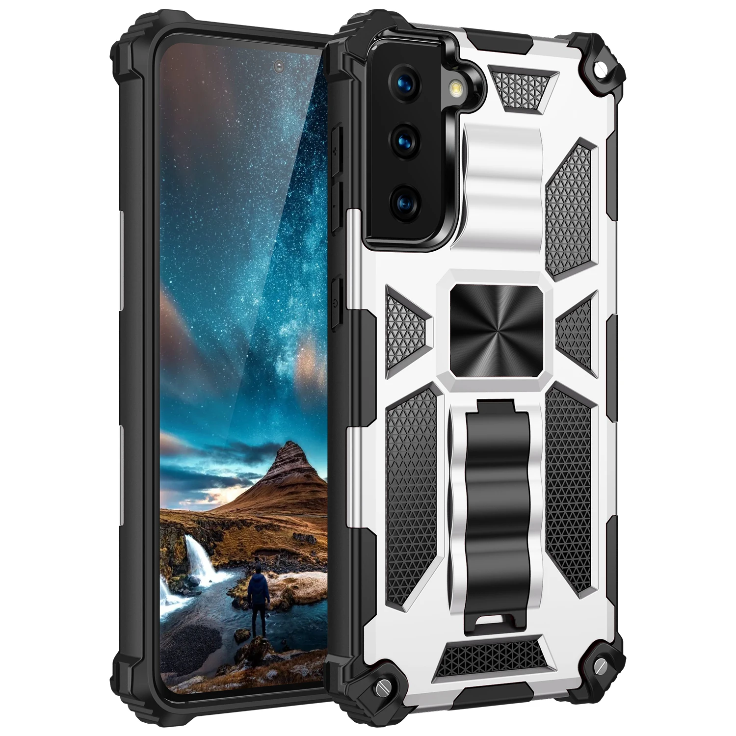 
Phone Cases For Samsung Galaxy Models S Note Series Car Mount With Kickstand PC TPU Shockproof Cover 