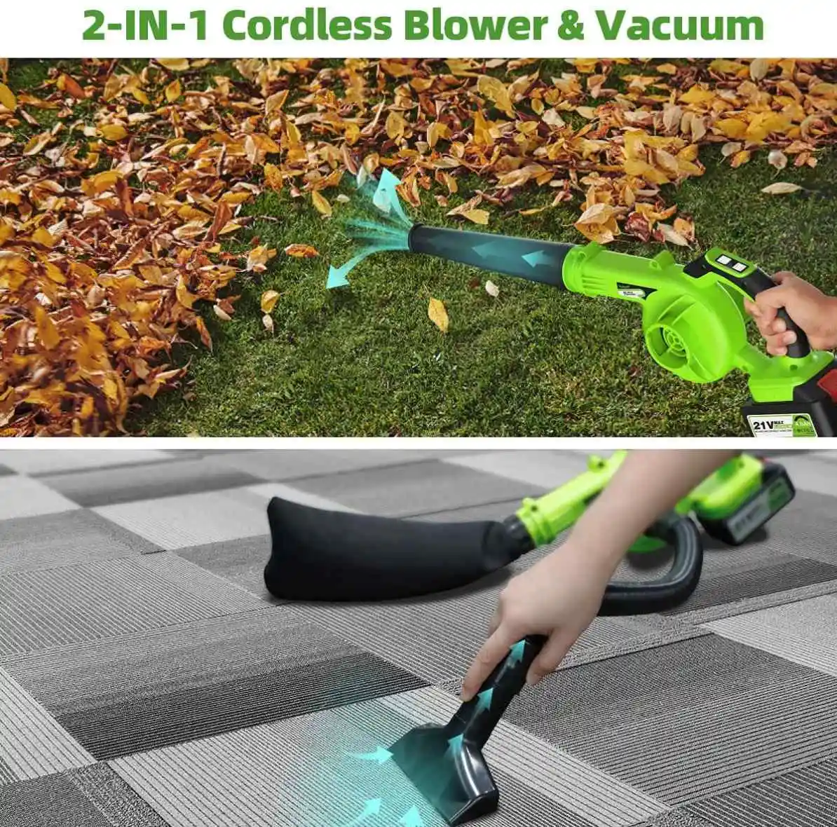 Huepar Cordless Leaf Blower 2-IN-1 Electric Handheld Sweeper&Dust Vacuum Blowing Leaf and Dust&Vacuuming in Yard/Car-RC-1010