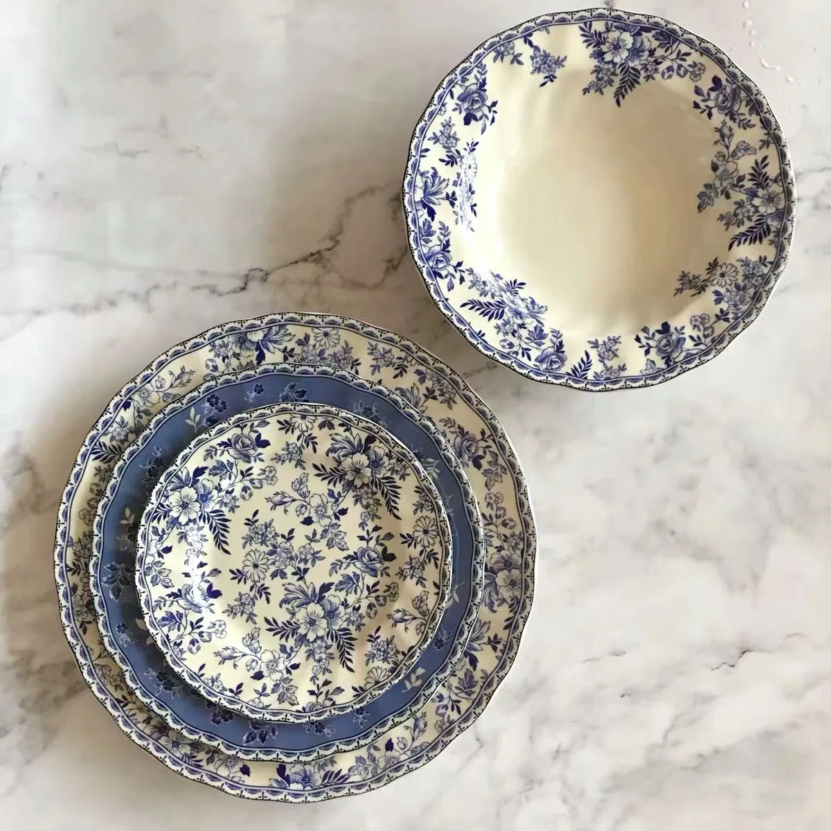 Blue and white porcelain vintage flower design ceramic dishes & plates for decoration charger plates dinnerware sets soup plate