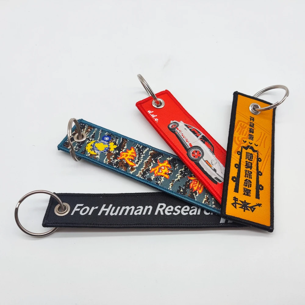 Custom Fabric Key Flight Car Tuning Racing Sports Embroidered Hook Strap Street Custom Jet Tag embroidery Keychain