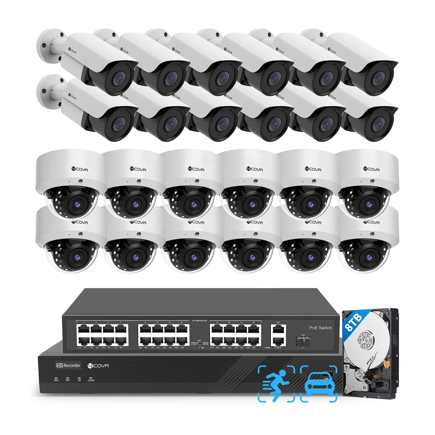 8MP 12 Dome 12 Bullet Commercial IP Camera IP67 Night Vision Business NVR 8TB HDD 4K PoE 32 Channel Security Camera System