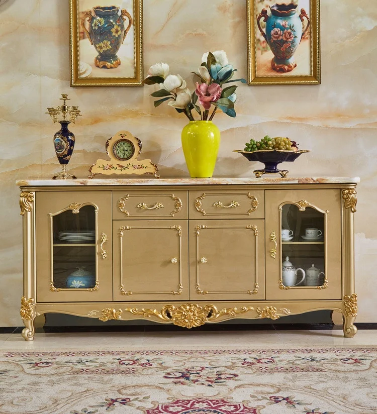 Luxury golden color dining room side cabinet European style dining room buffet