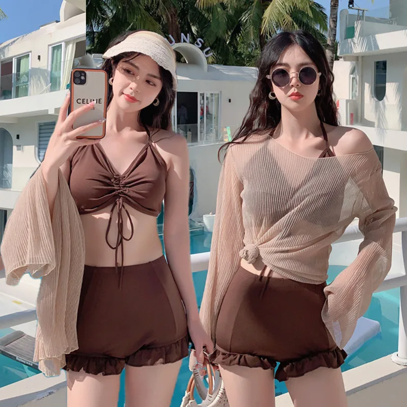 Breathable  sun protection clothes and sexy women bikini sets cute swim wear