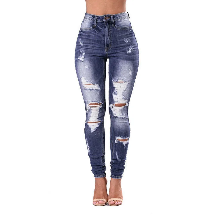 Ripped Hole Stretch Sexy Women Tight Jeans Pants Women Pencil Pants Skinny Jeans High Waist Denim Pencil Long Pants Trousers