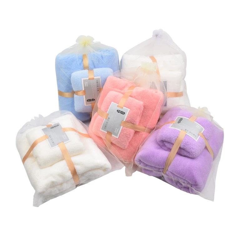 Free Samples  Coral Fleece Bath Towel Set for Soft Absorbent Face Towel Fashion Embroidery Household Bathroom Bath Towel Set