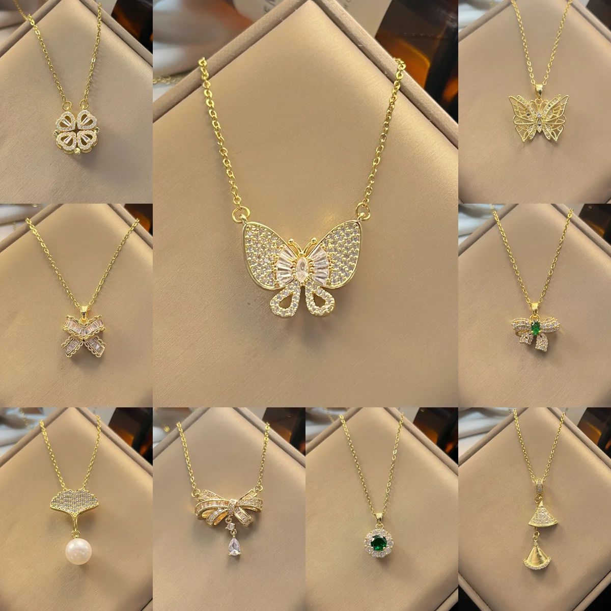 New light luxury titanium steel necklace female sense butterfly flower zircon pendant collarbone chain