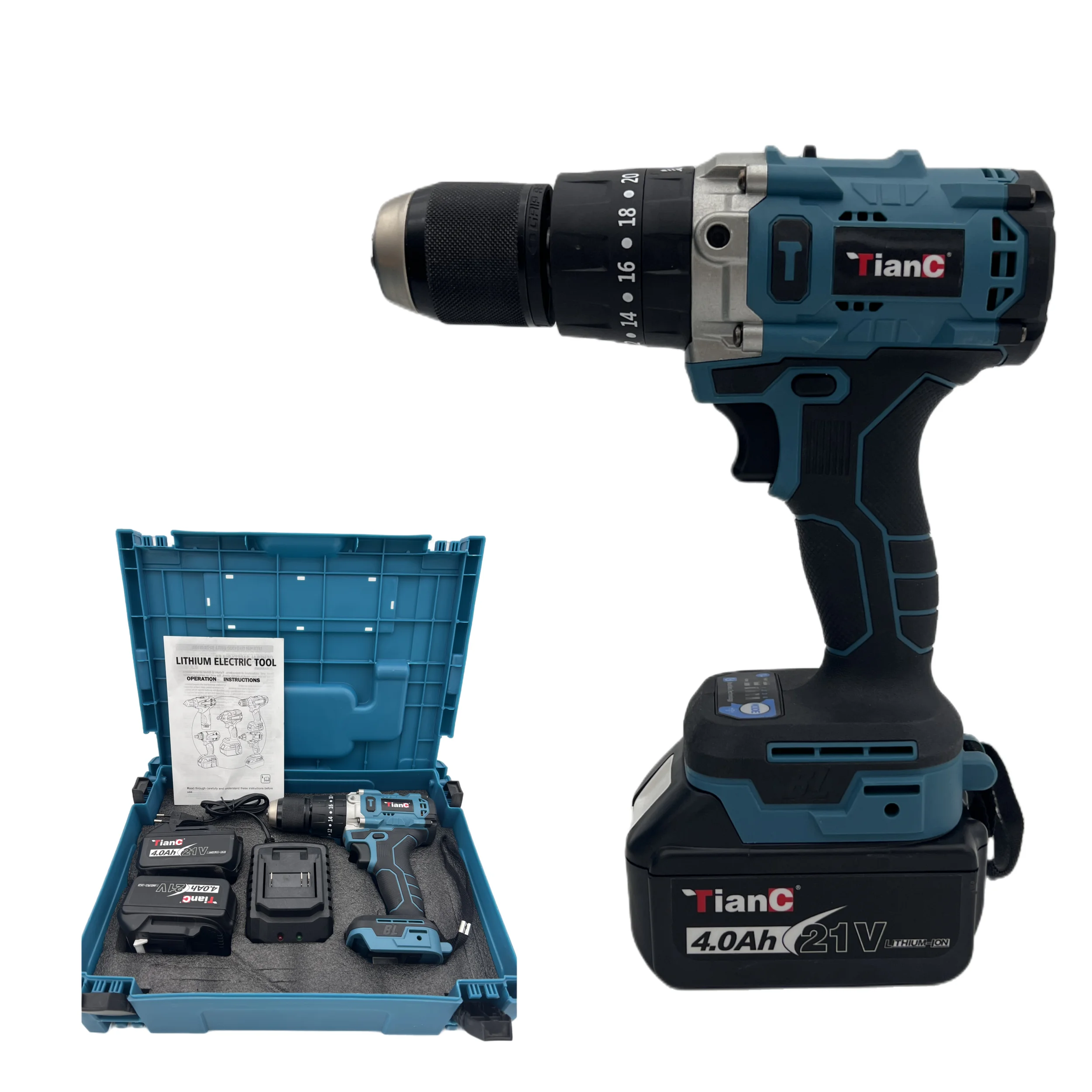 Portable Cordless Impact Drill Set 2-Speed Rechargeable Wireless Power Multifunction Lithium Electric Screwdriver Battery Source