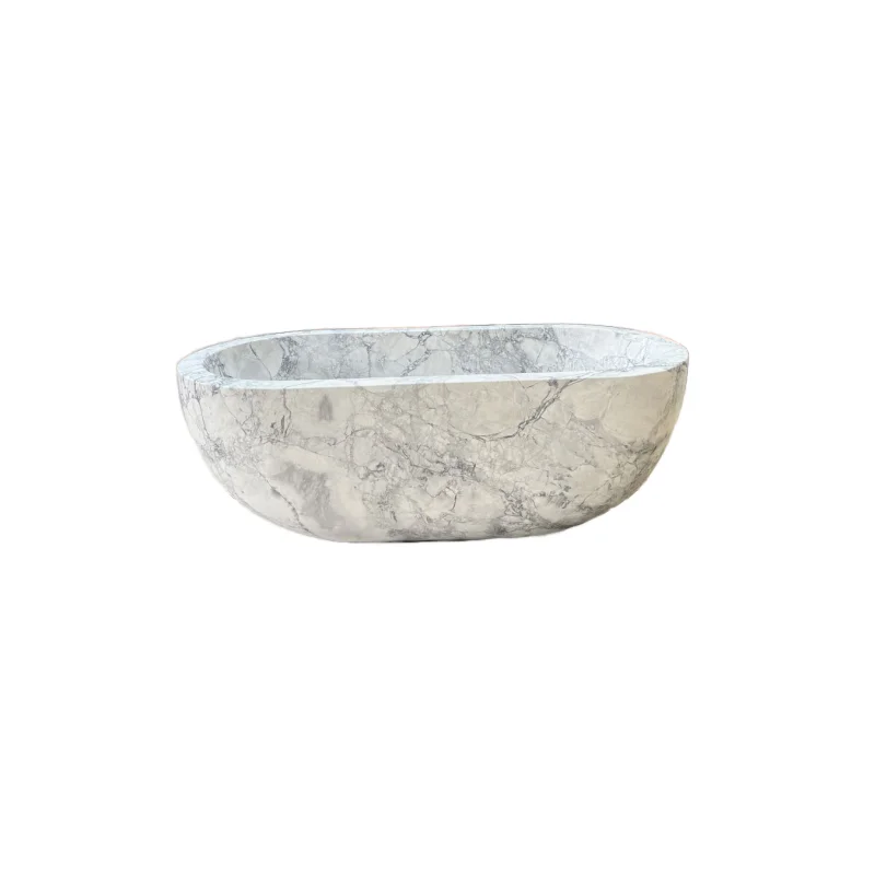 European Style Carrara White Indoor Bathtub Modern Freestanding Oval Design with Drainer 1.8m Soaking Bath Made Natural Marble