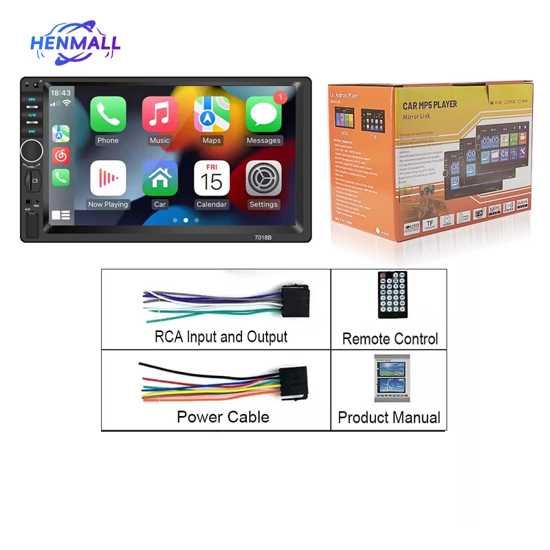 HENMALL 7-дюймовый HD Carplay Android автоматический сенсорный экран TF BT USB FM Hands Free резервная камера с зеркальным соединением 2DIN автомобильный радиоплеер