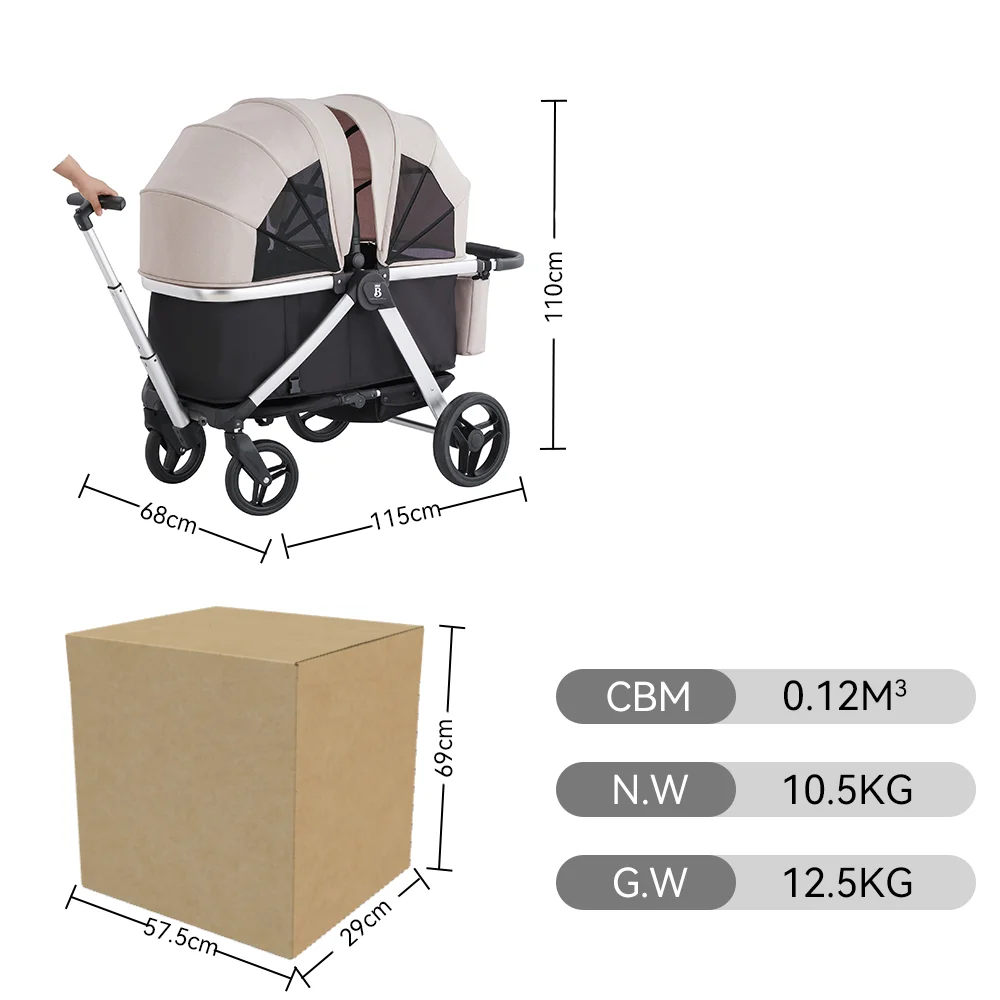 Purorigin China suppliers custom folding big wheels stroller wagon outdoor camping stroller shopping baby doll pram for two kids