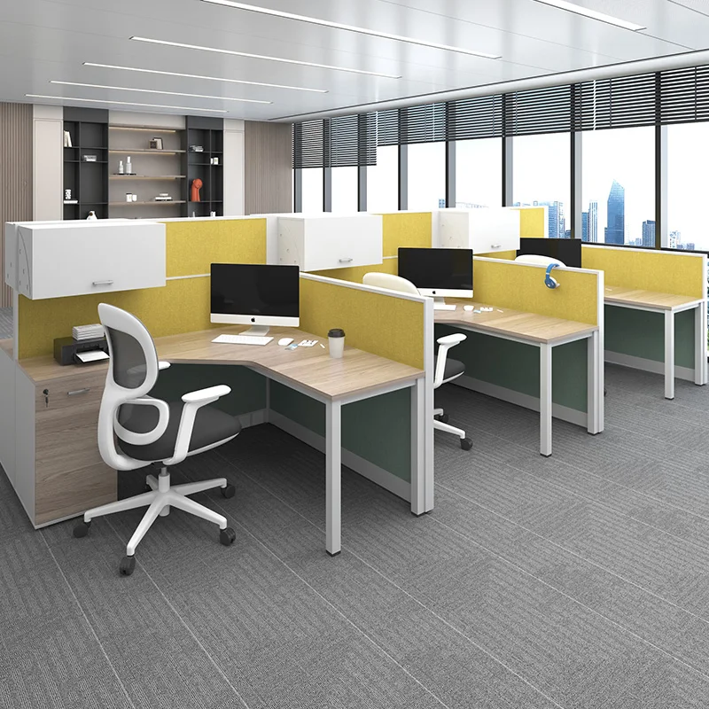 Meetco New l shape office workstation desk partition cubicle workstation office table with big file cabinet