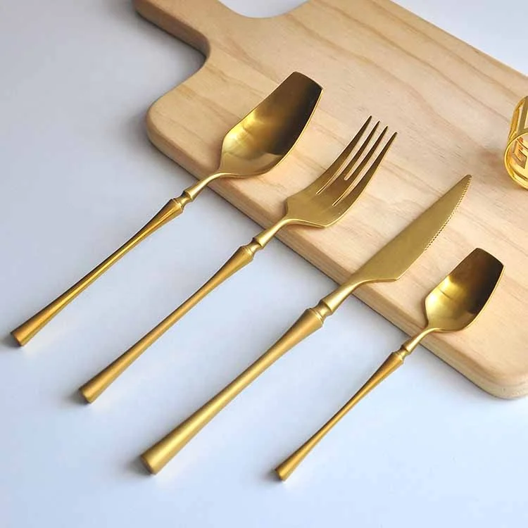 
Royal plated cutlery set square spoon 4pcs set gold modern silverware sets for wedding 