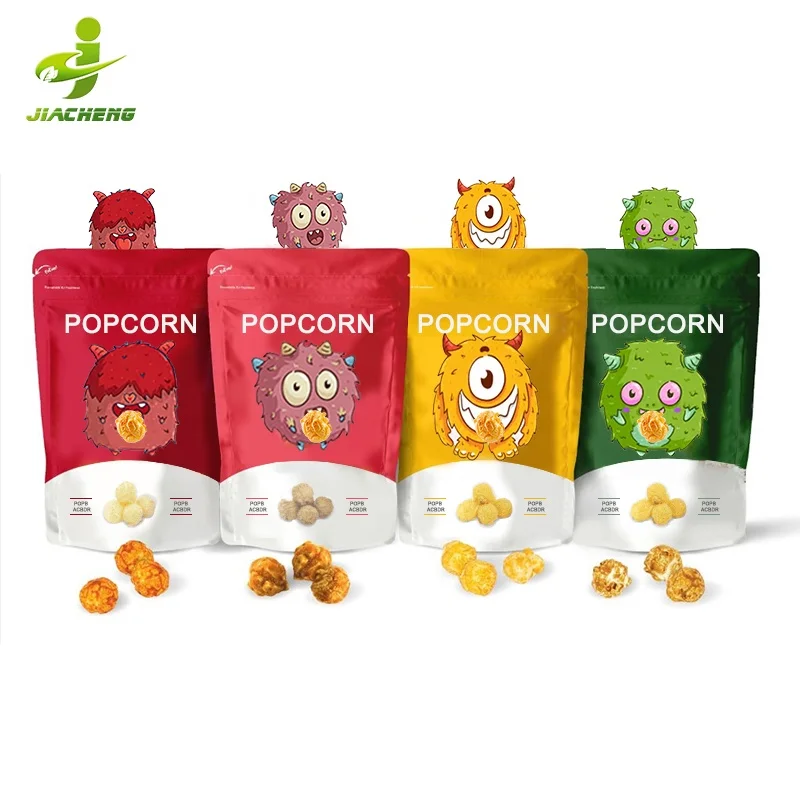 JIACHENG kids degradable milar stand up emballages biodgradable rice krispies packaging bolsas de dulces pop corn snack bags