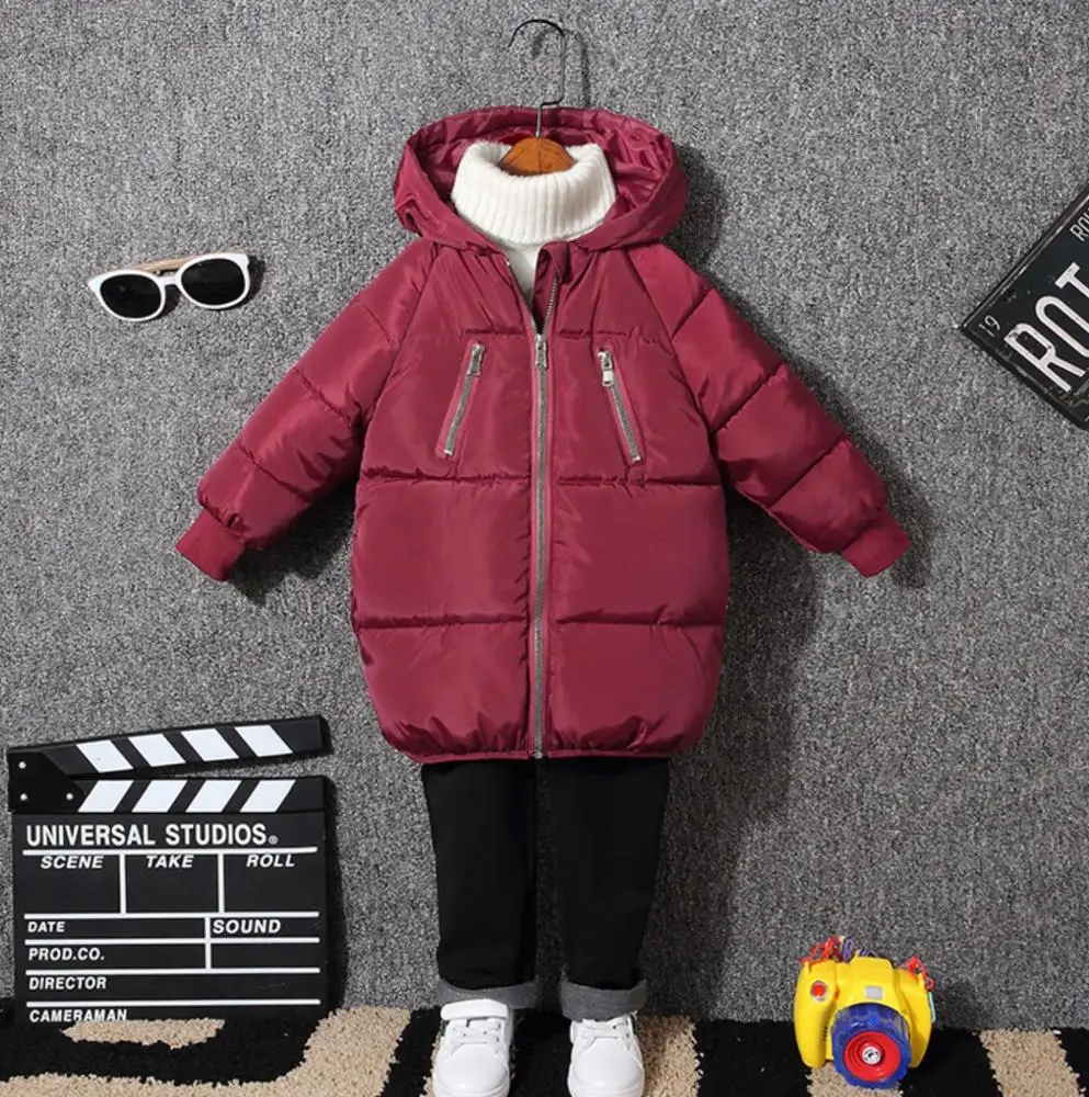 
kids thickened winter long coat with zippers pockets children casual clothes 