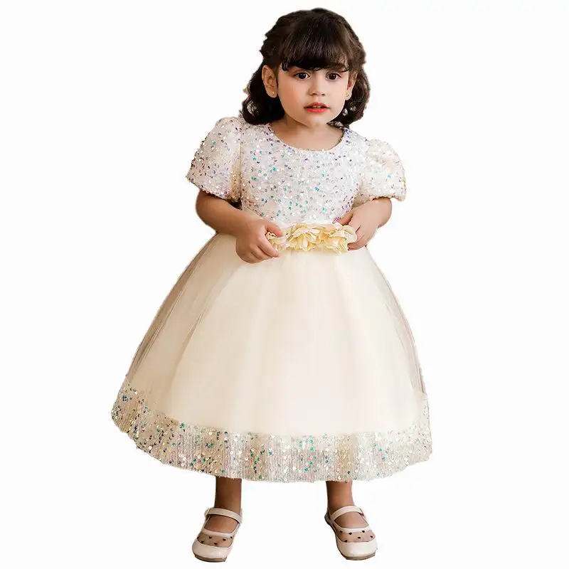 Western style layered fluffy princess dress Sequin gown for girls wedding party dress girls for 0-5 years old