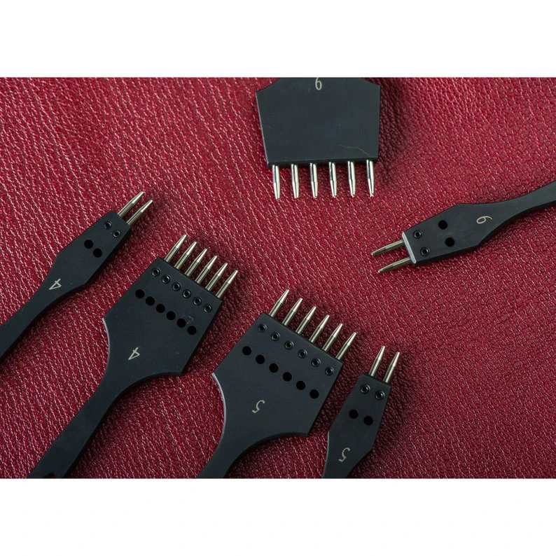 Black Sharp Head Replaceable Prick Iron Hole Punch Detachable Veg Tanned Leather Round Stitching Chisel Set DIY Leather Tool