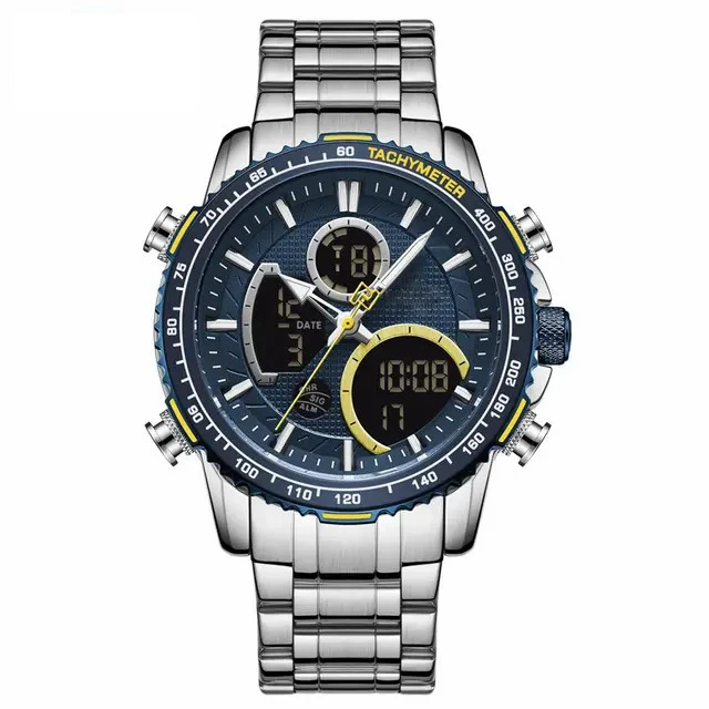 LH8017 3ATM Water Resistant Stainless Steel Watch Mens Fashion Wristwatch 3 time analog digital quartz watch for men OEM