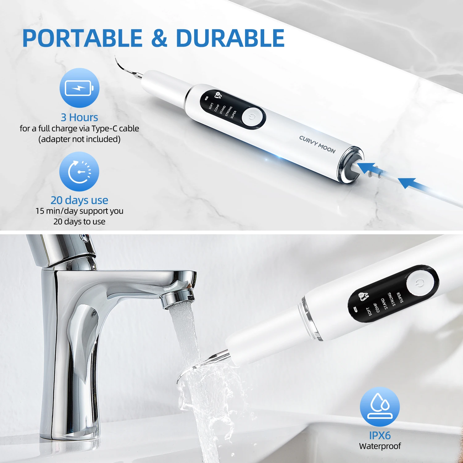 Portable Ultrasonic Tooth Whitening Device IPX7 Dental Scaler Deep Cleaner Vacuum Cleaner Tartar Multi-purpose Accessories