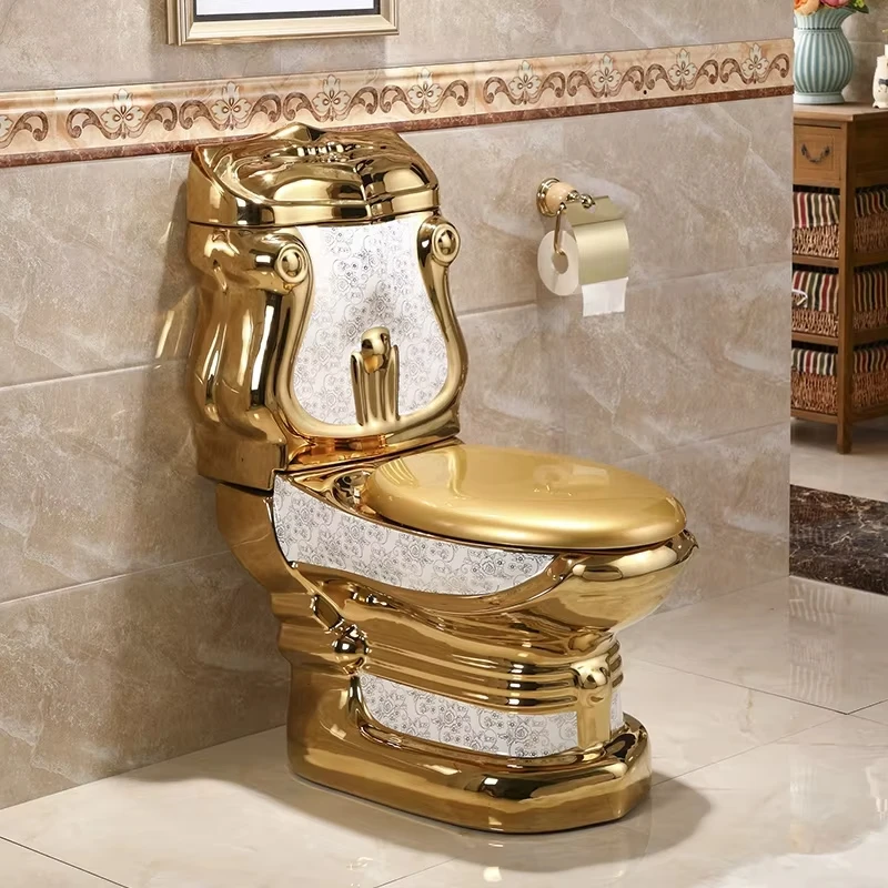 Inodoro De Color Dorado Luxury Sanitaryware One Piece Ceramic Bathroom Golden Toilets