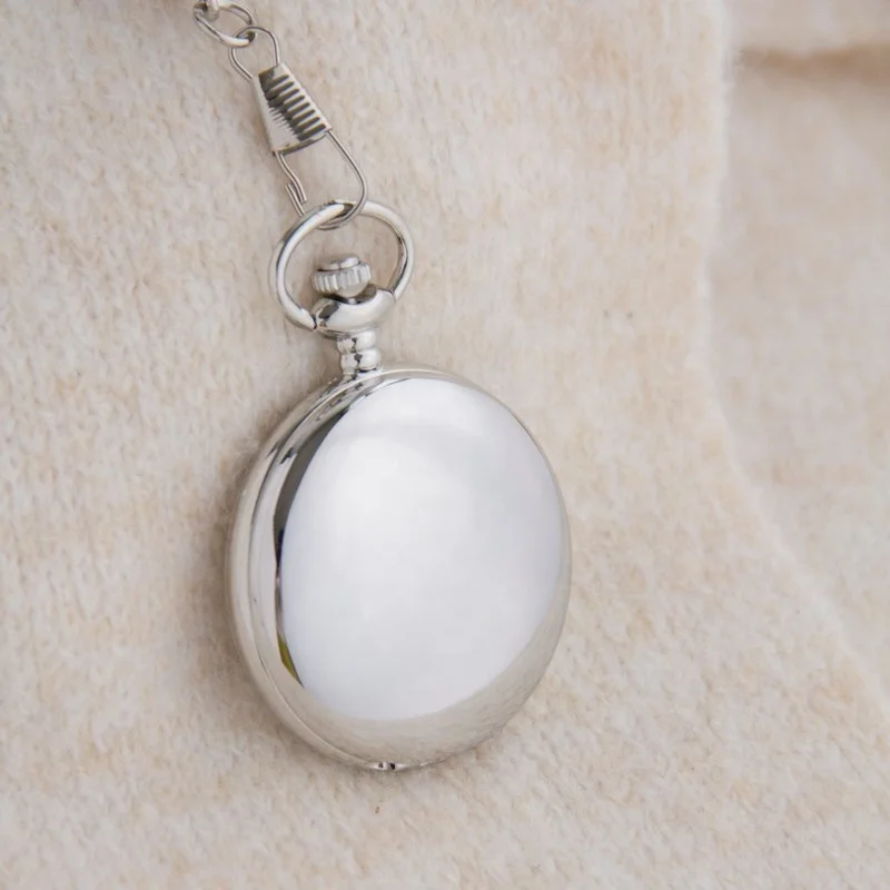 Round Vintage Metal Pocket Watch with chain for men Antique Style engraving