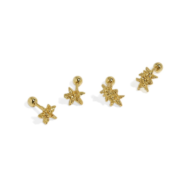 helix cartilage conch tragus 18K Gold and Silver Screw Back Earrings Star Ball Screw Back Stud Earrings