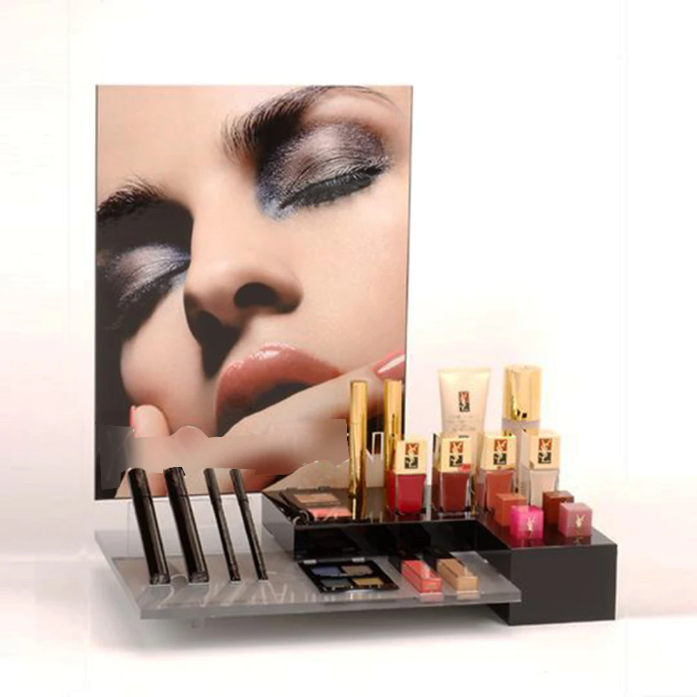 Custom Luxury Acrylic Sunscreen Women Face Care Products Cosmetic Shelf Private Brand Liquid Foundation Bottles Display Stand
